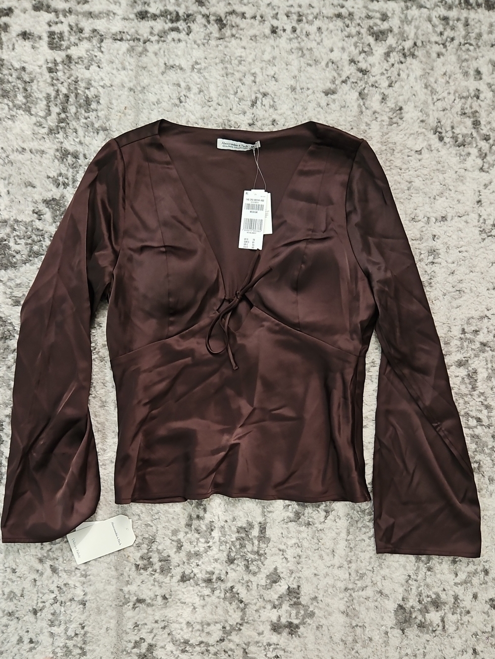 Abercrombie & Fitch Satin Tie-Front Blouse in Brown